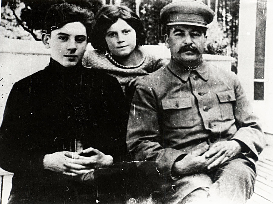 Iosif Stalin with his son Vasiliy and daughter Svetlana, the 1930s. 