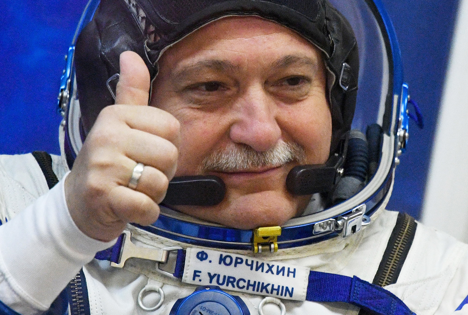 Cosmonaut Fyodor Yurchikhin before the rocket launch, April 2017