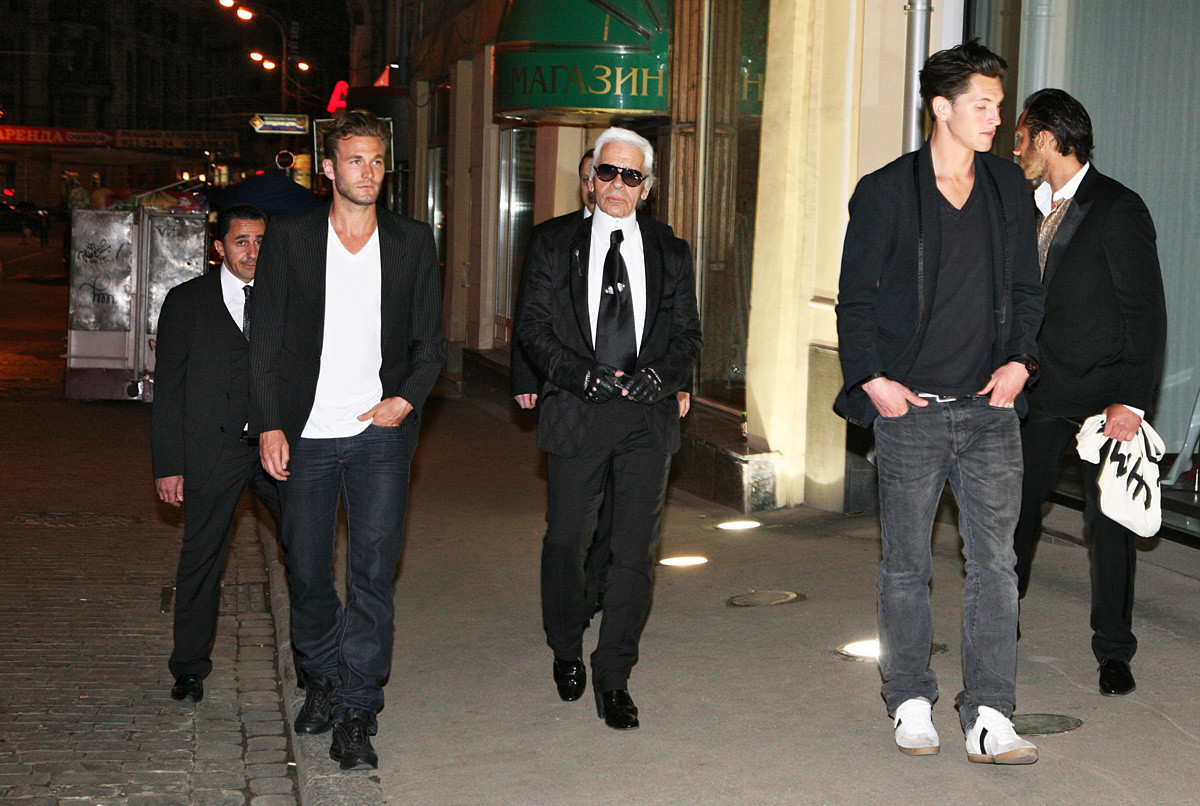 Karl Lagerfeld attends the opening of a Chanel boutique on Moscow's Kuznetsky Most Street