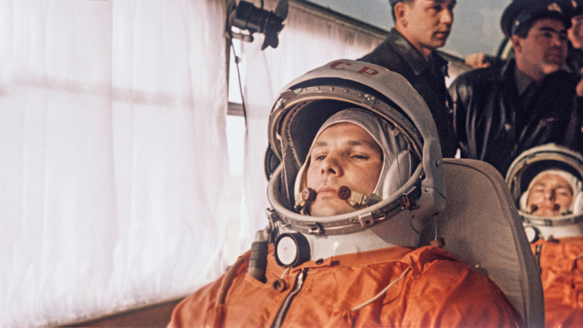 Yuri Gagarin, the first man in space, preparing to the flight.