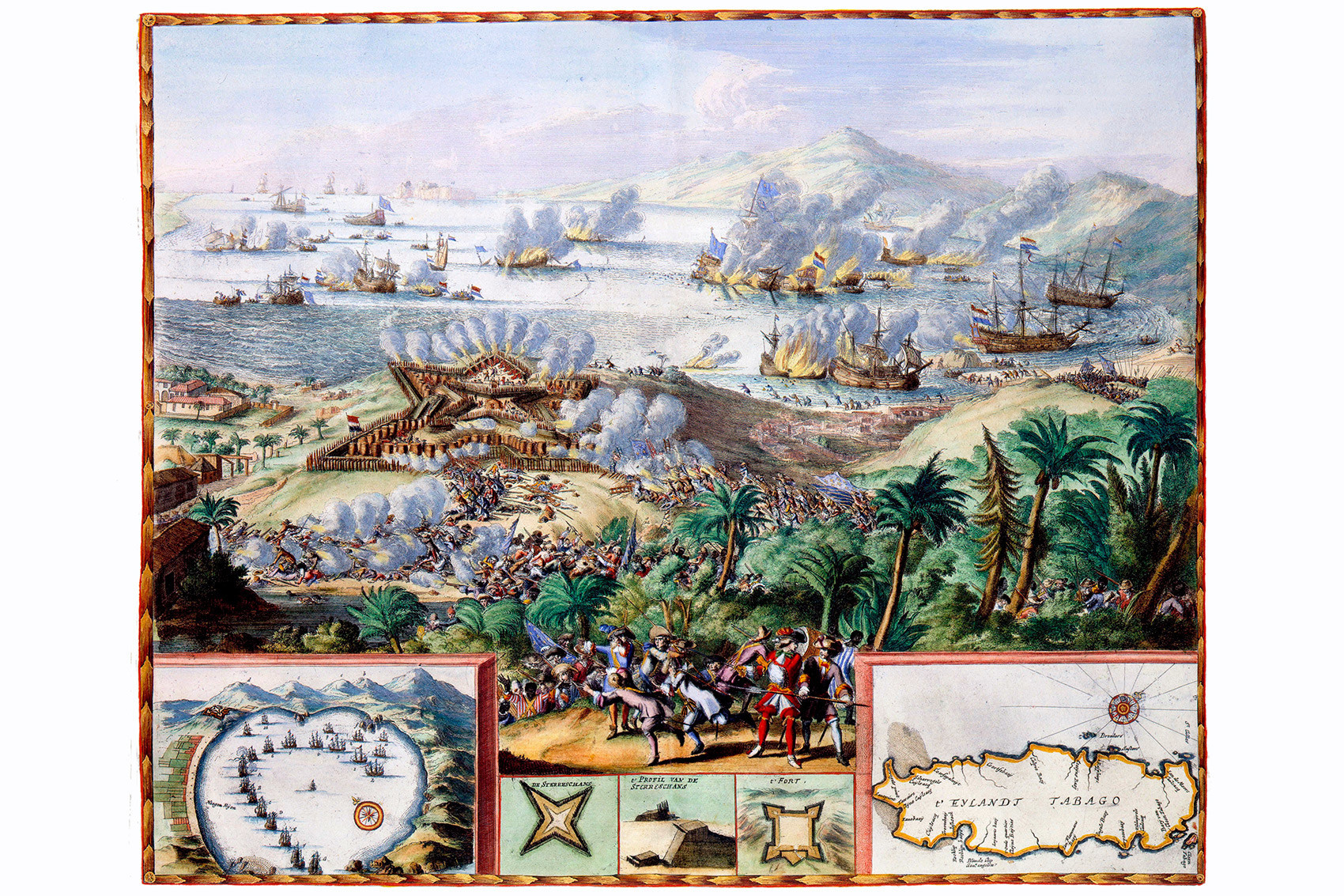 Tobago, por Von Romeyn de Hooghe, Amsterdã 1677.
