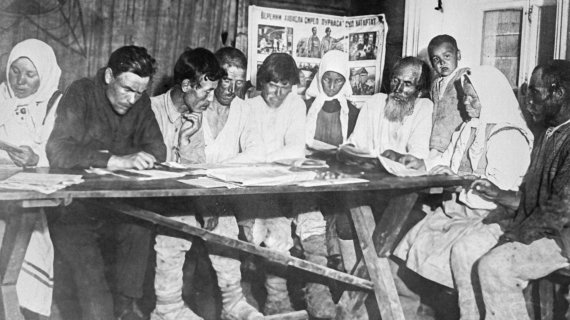 Soviet peasants learning to read and write, 1930s