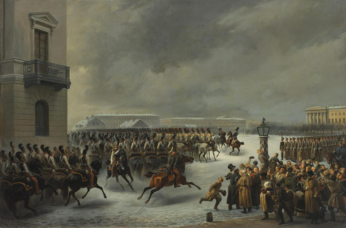 Reiterregiment der Leibgarde im Aufstand auf dem Senatplatz am 14. Dezember 1825 von Wassili Timm