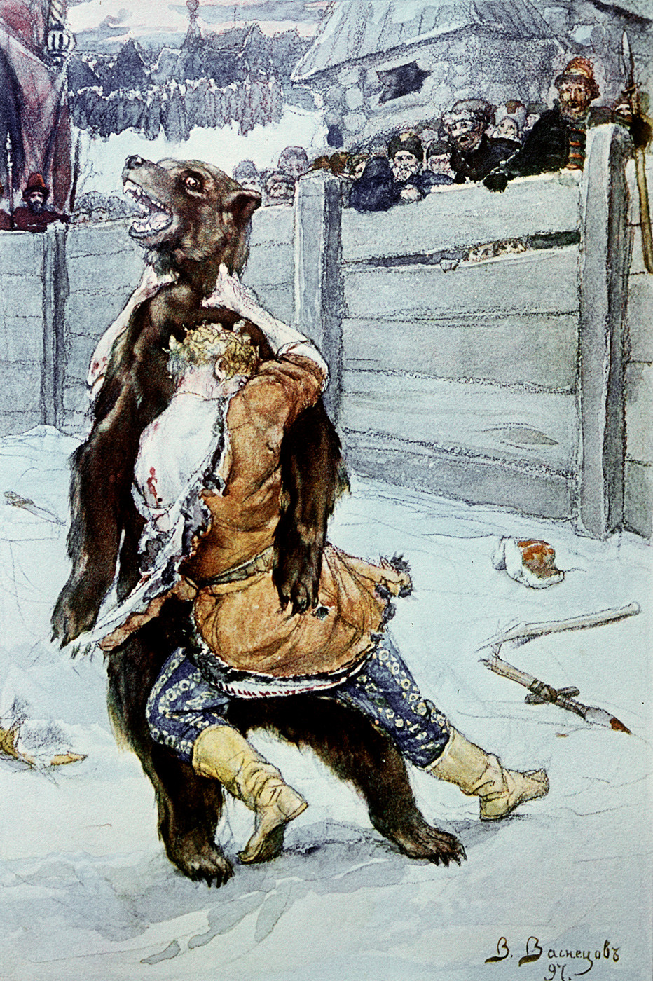 Reproduction du tableau de Victor Vasnetsov, Le combat contre l'ours