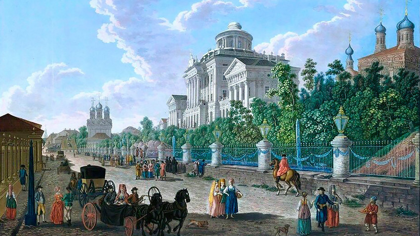 Pemandangan Mokhovaya ulitsa dan Dom (Rumah) Pashkov, Moskow, 1798.
