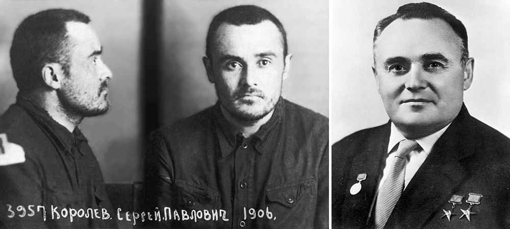Sergej Koroljov po 18 mesecih zapora (levo) in kot kasnejši slavni raketni inženir (desno)