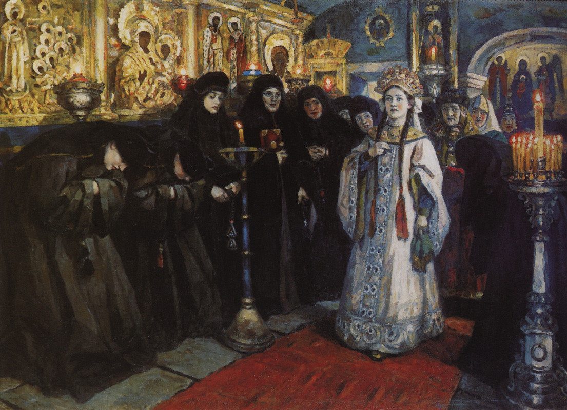 'Tsarina mengunjungi biara perempuan,' 1912, oleh Vasiliy Surikov.