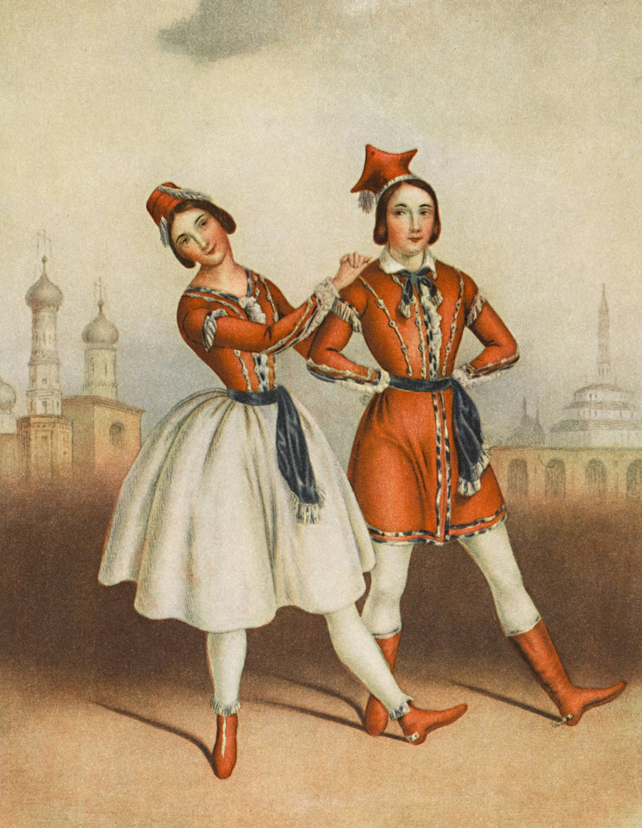 Carlotta Grisi (Carona Adele Josefina Marie Grisi), bailarina italiana, com Jules Perrot em 'La Polka' (1819 – 1899).