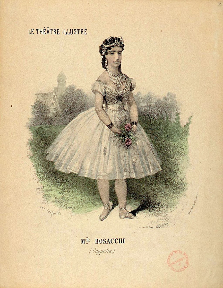 Mademoiselle Bosacchi em “Coppelia”, de Arthur Saint-Léon (1870).