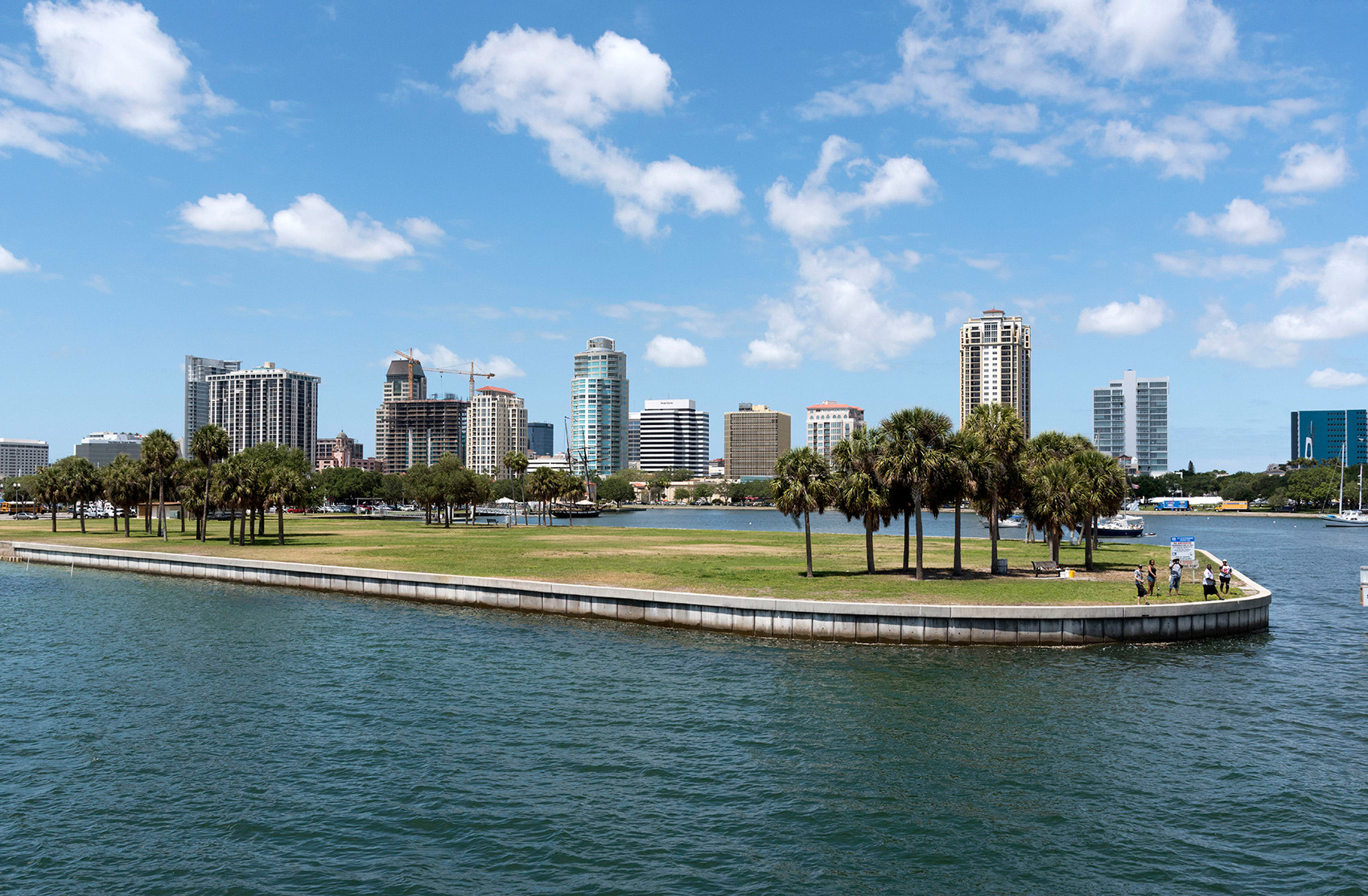 The Mooring Field and skyline view at the harbor entrance to St. Petersburg, Florida.