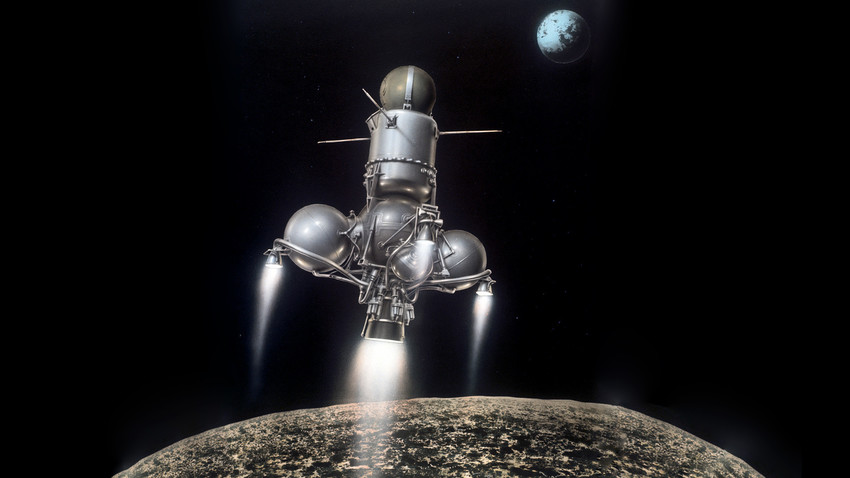 Prikaz sovjetske automatske međuplanetarne stanice "Luna 16" (ekvivalent stanice "Luna 15").

