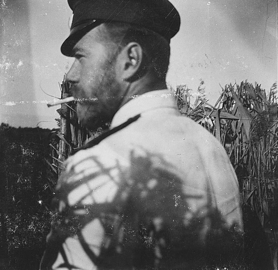 Nicholas II smoking. In this photo, a papirosa can be clearly seen in the monarch's mouth.
