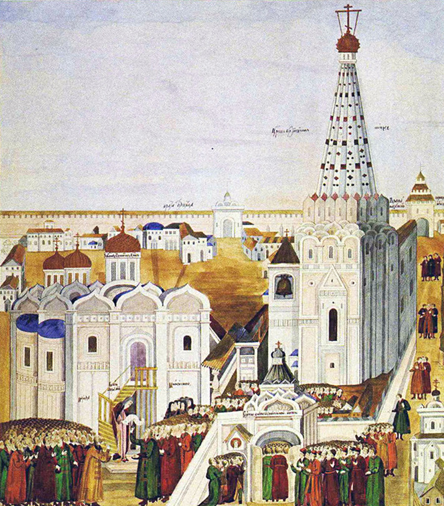 20 de fevereiro de 1613. Lia-se um decreto sobre a nova dinastia Romanov no Kremlin de Moscou. Miniatura do século 17.