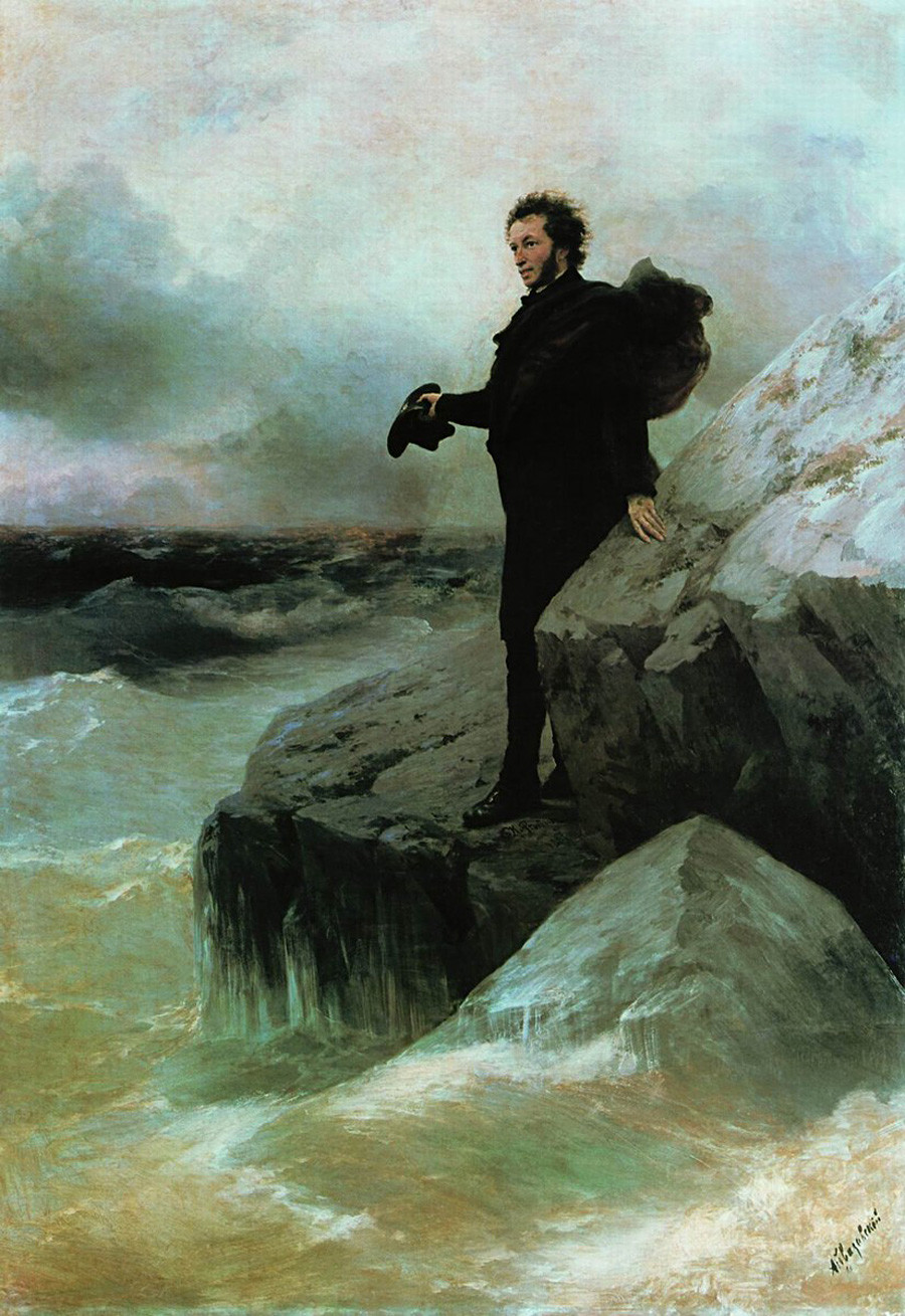 「プーシキンと海の別れ」画家：イヴァン・アイヴァゾフスキー、イリヤ・レーピン。
