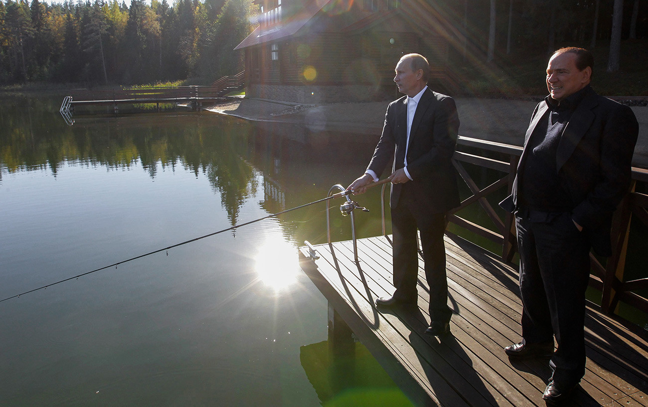 Vladimir Putin and Silvio Berlusconi at President Putin's Valdai residence in Russia.