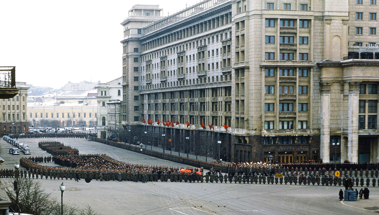 Stalin's funeral procession in the center of Moscow, photographed by a U.S. embassy employee. 