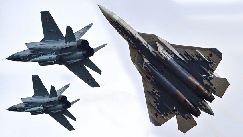 Авиони МиГ-31К са ракетама "Кинжал" и ловац пете генерације Су-57