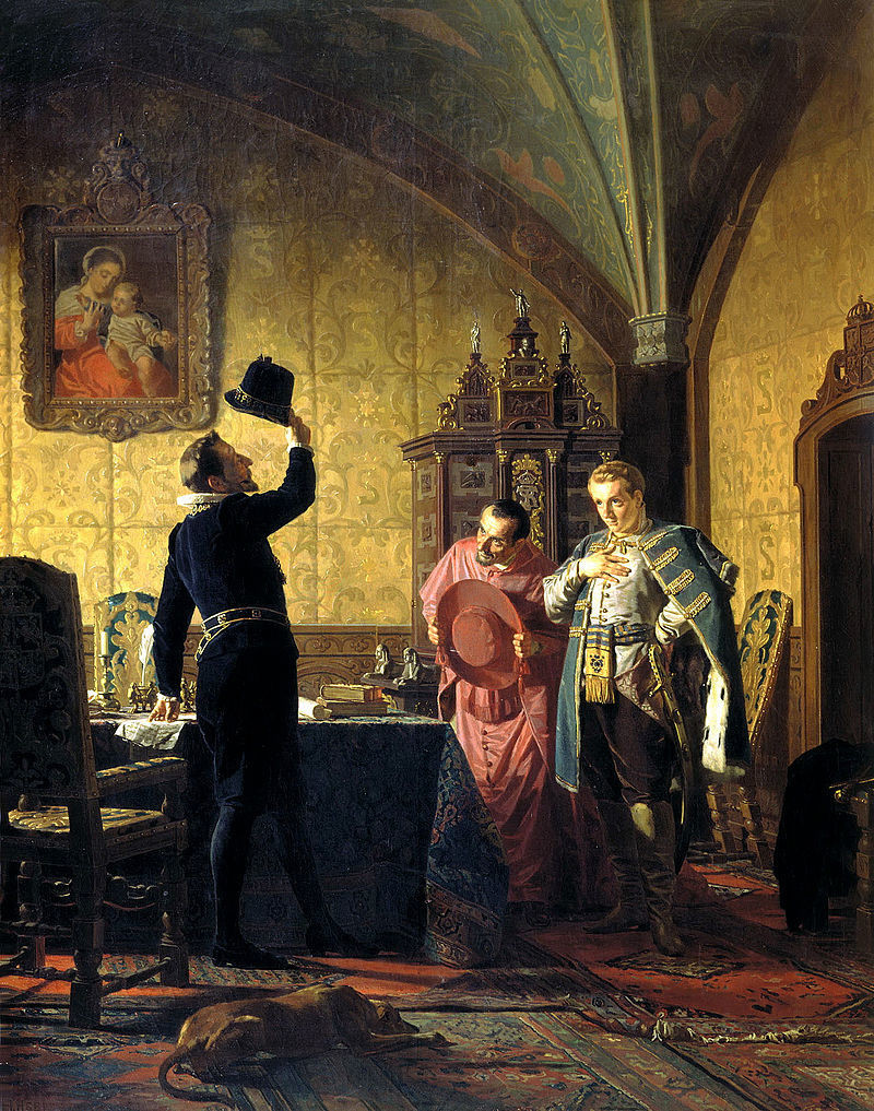 O Falso Dmítri 1° I promete a introdução do catolicismo na Rússia a Sigismund 3° (1874).