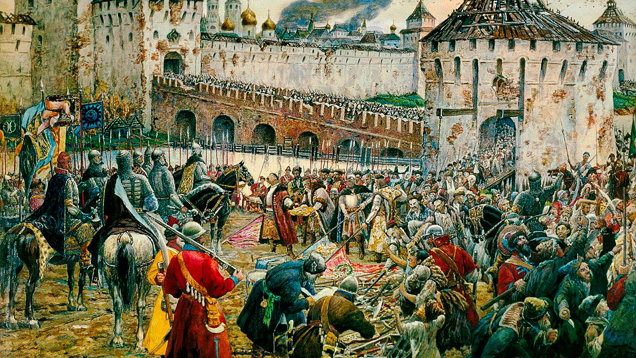 Lukisan karya Ernst Lissner: Polandia menyerahkan Kremlin Moskow kepada Pangeran Pozharsky pada tahun 1612 (1938)