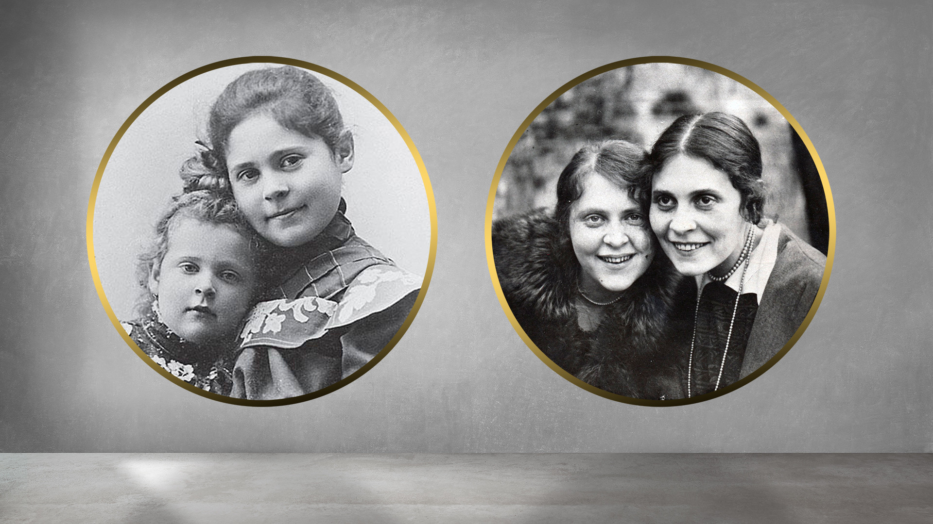 左：リーリャ・と妹のエリザ・カガン、1900年。右：リーリャ・ブリークと妹のエリザ・トリオレ、1918年。