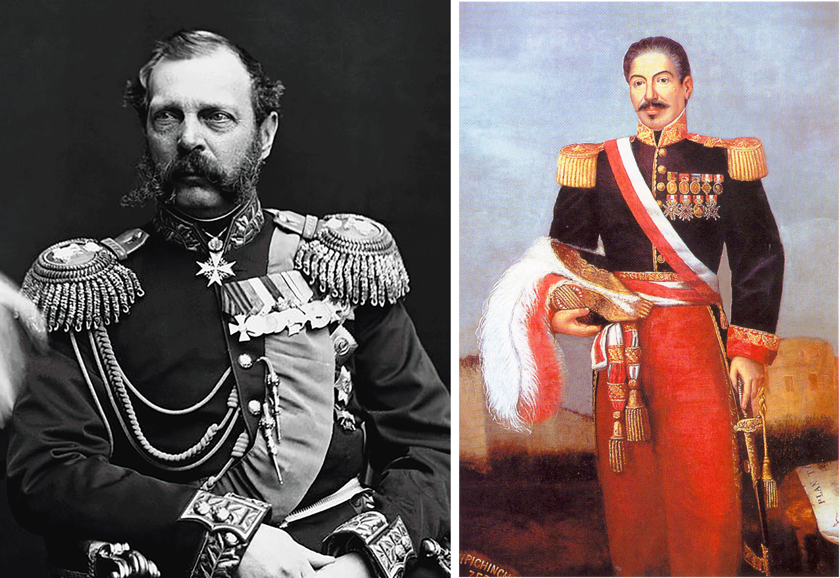 El emperador ruso, Alejandro II (a la izq), y el presidente peruano, Miguel de San Román.