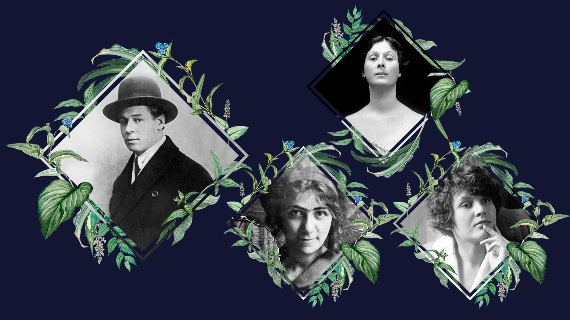 Sergei Jessenin, Galina Benislawskaja, Isadora Duncan, Sinaida Reich (l-r)