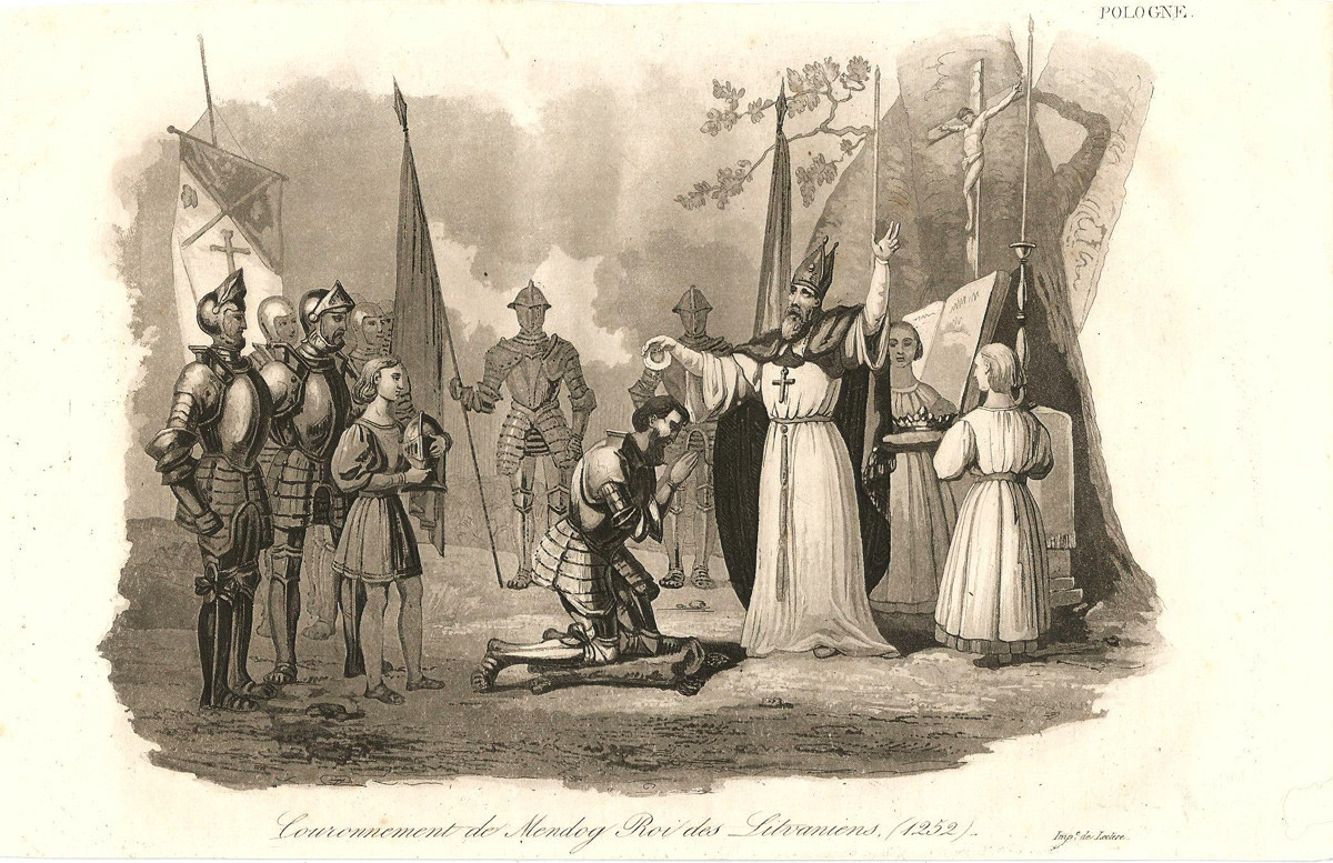 Крунисувањето на Миндовг. Гравура од книгата на Леонард Хоџак „Полонија, 1824 година