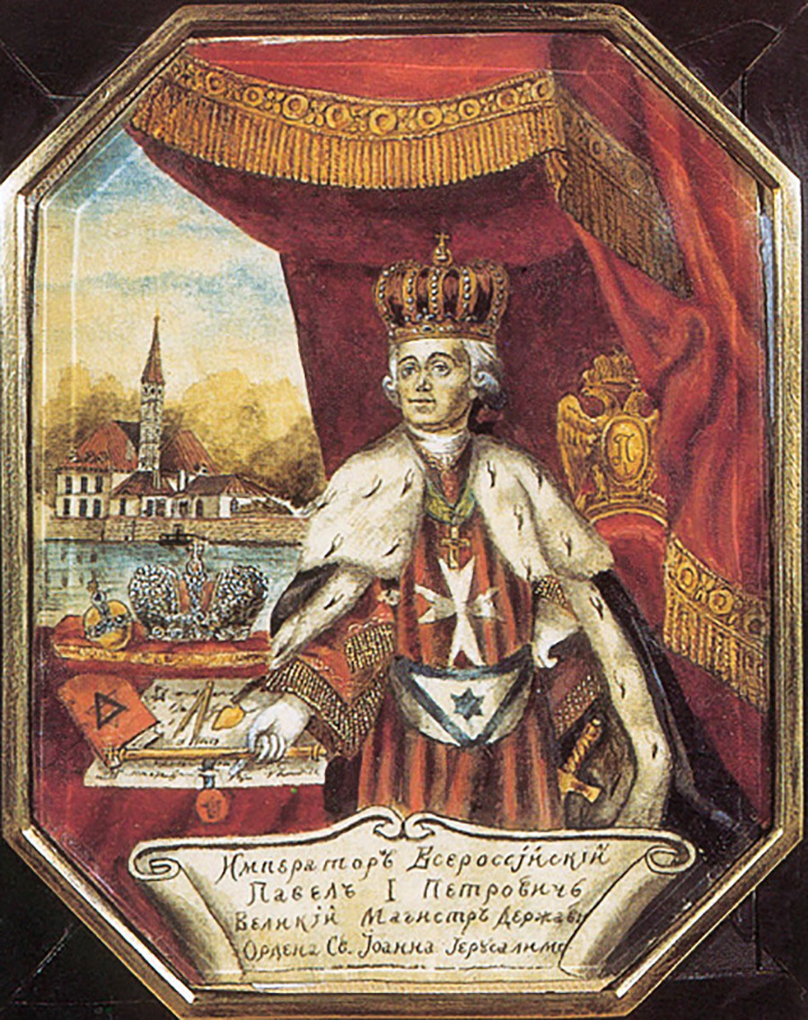 Retrato de Pablo I con símbolos de la Logia Masónica.