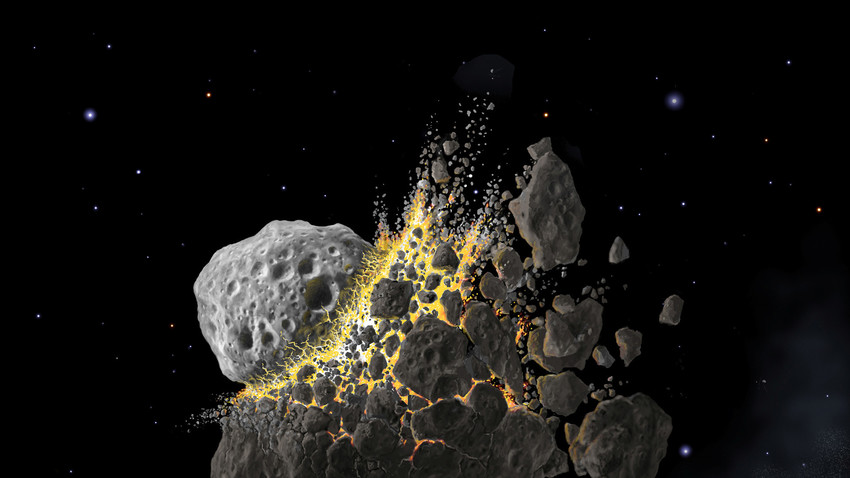 Sudar asteroida, ilustracija.