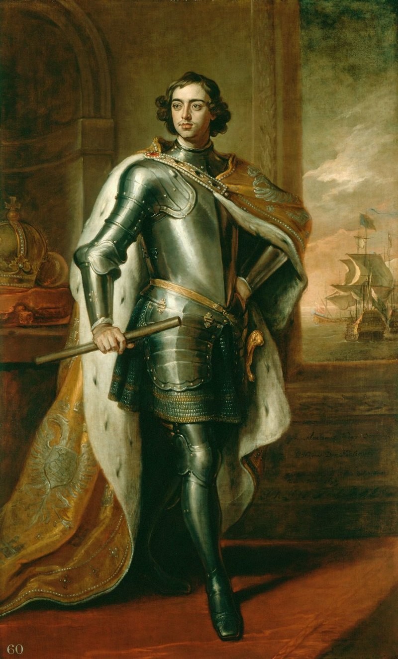 Portrait of Russian Tsar Peter I the Great by Godfrey Kneller (1698).