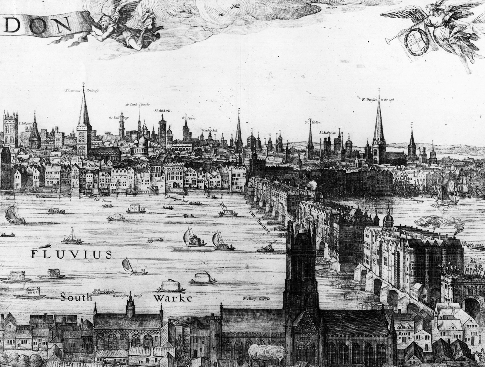 Pemandangan di sekitar Jembatan London, 1616.