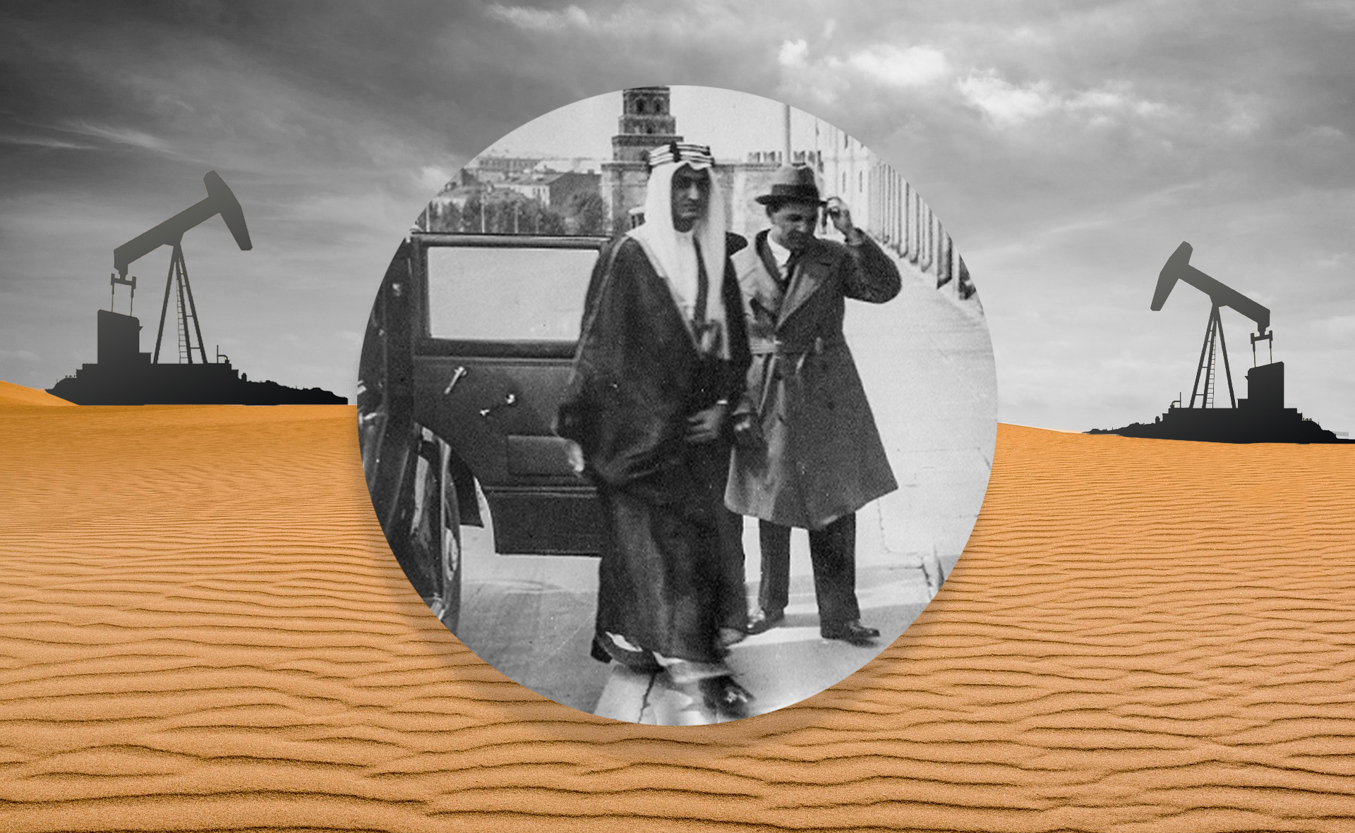 Karim Khakimov acompanhando o então futuro rei saudita Faisal bin Abdulaziz, em Moscou, 1932