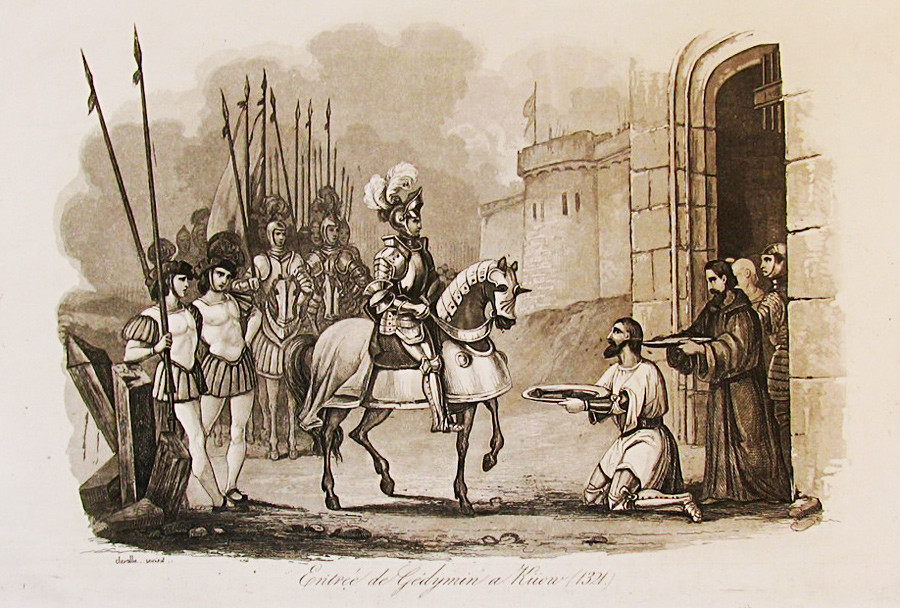 Gediminas entra en Kiev. La pintura de un libro de Leonard Chodźko (1824)