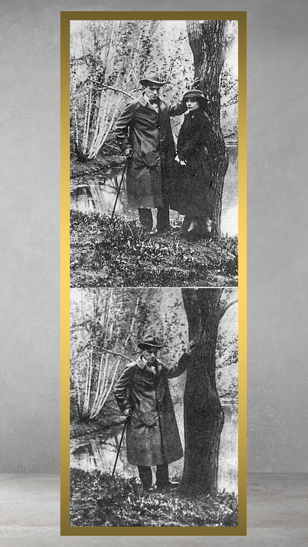 Maiakóvski e Brik. Lília foi removida desta foto na década de 1960.