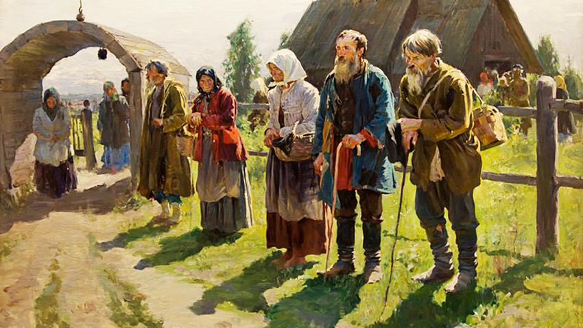 Sergey Vinogradov. Paupers near the church, 1899
