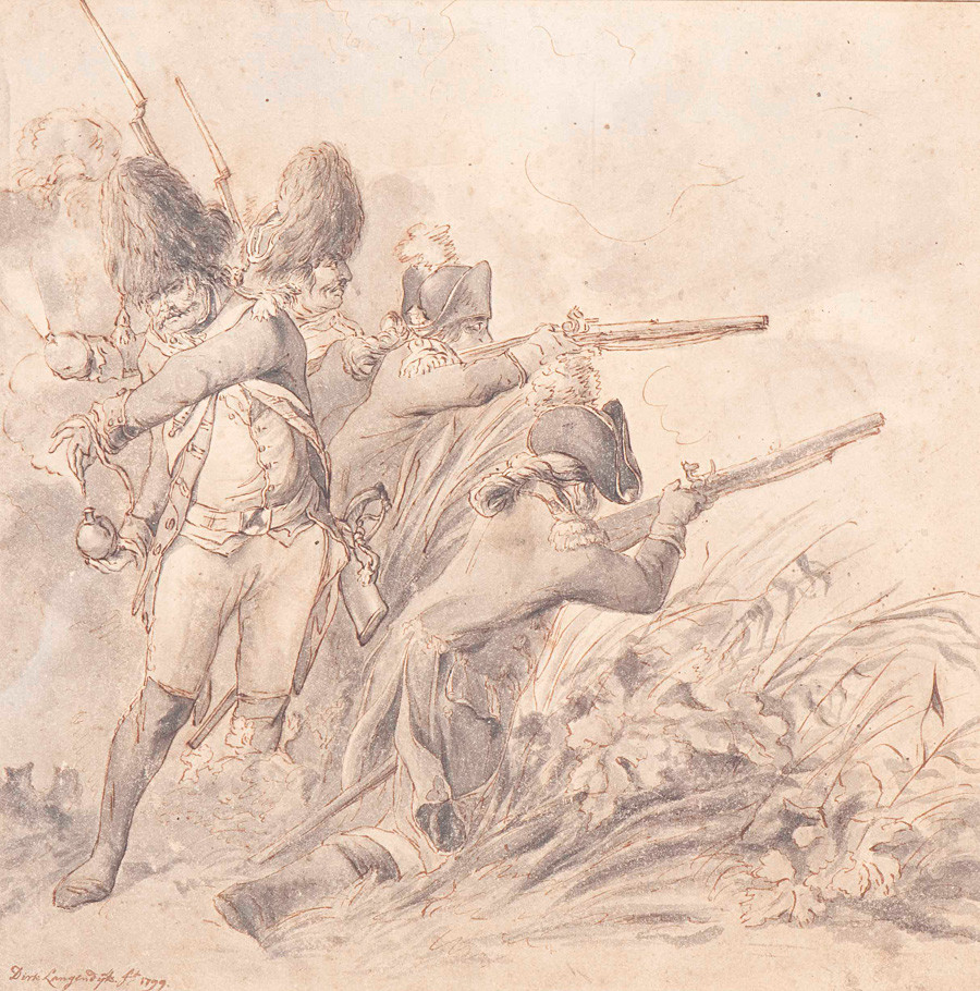 Pasukan Rusia dan Inggris di dekat Bergen, oleh Dirk Langendijk (1748 - 1805).