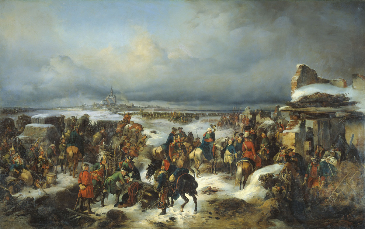 The fall of fortress Kolberg in 1761 (Seven Years' War) to Russian troops. 