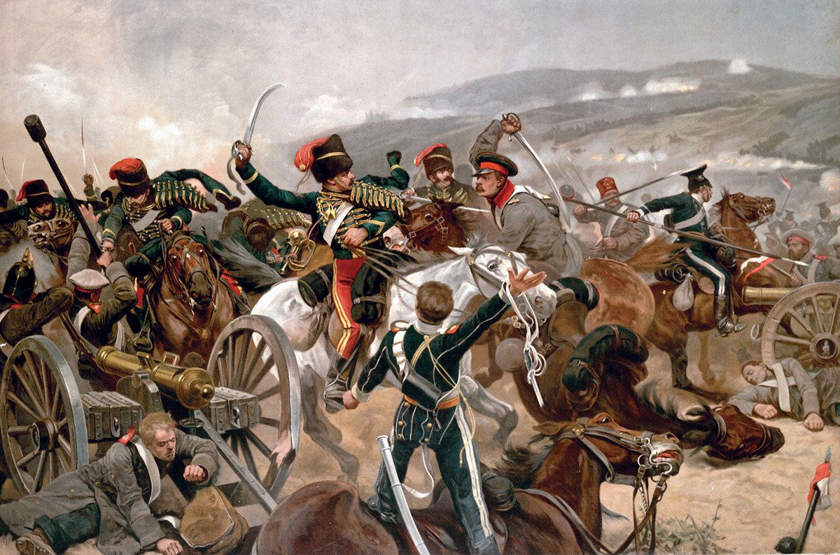British cavalry charging against Russian forces at Balaclava