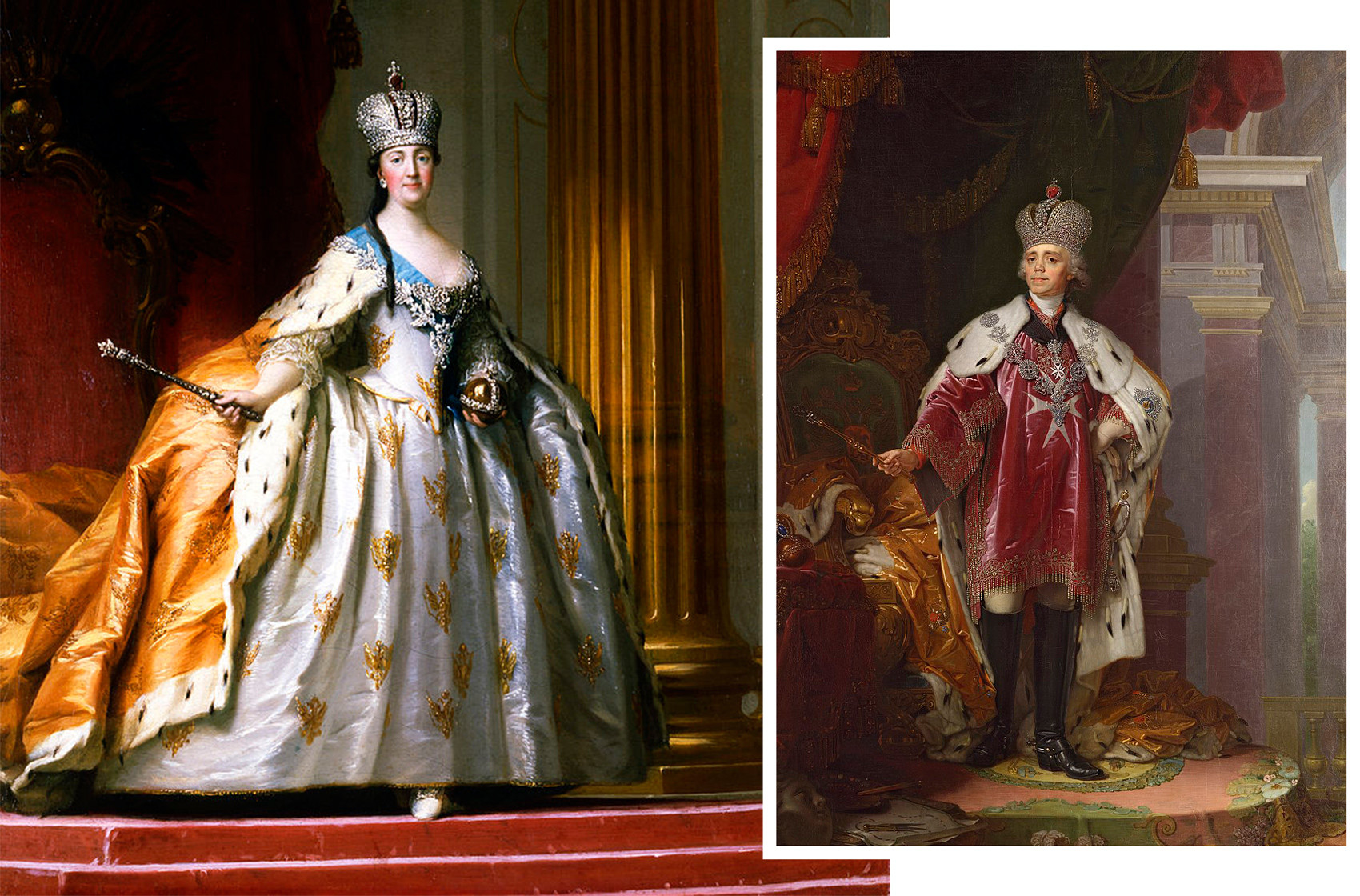 Emperatriz Catalina II de Rusia y emperador Pablo I de Rusia en la Gran Corona Imperial.