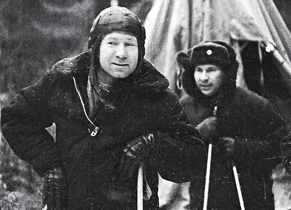 Leonov and Belyayev out in the woods of Northern Urals, where they landed.