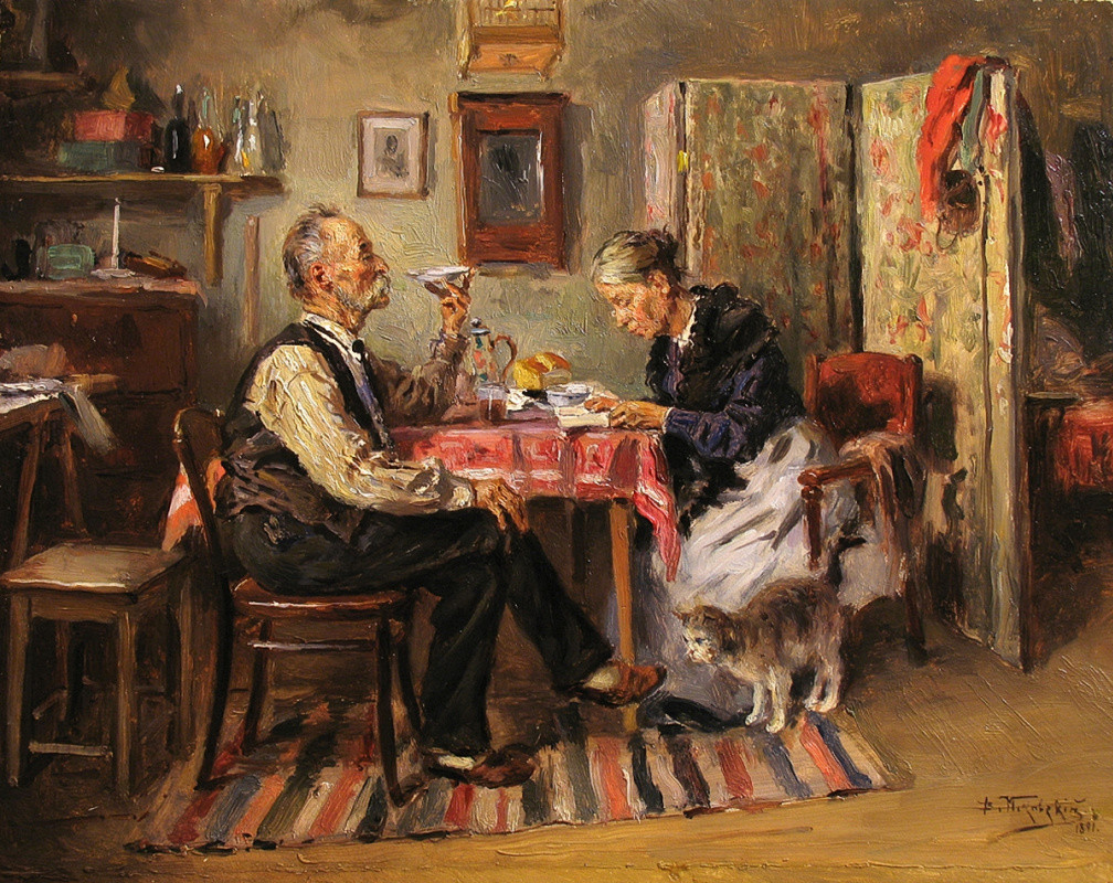 ‘Teh Pagi Hari’ oleh Vladimir Makovsky (1846 – 1920)