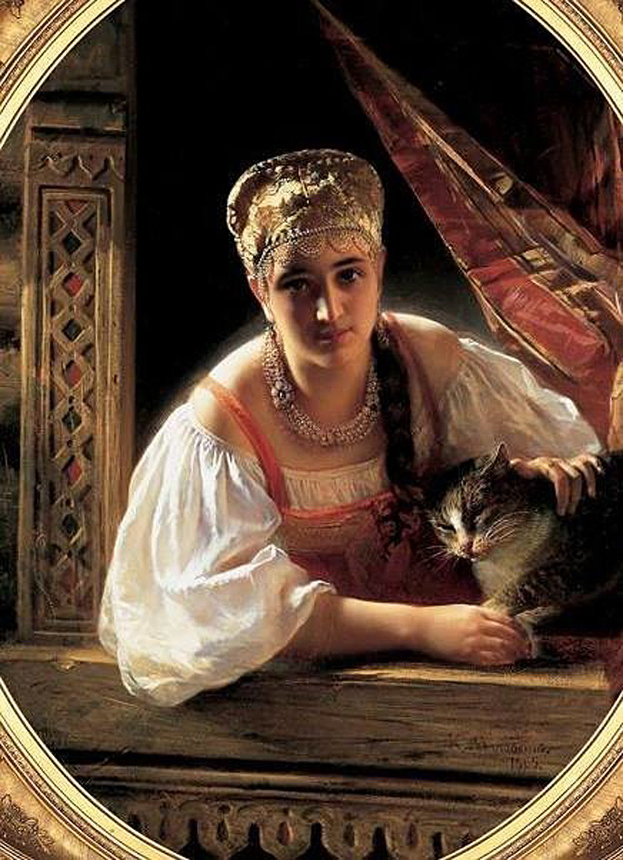 ‘Belleza rusa y gato’, obra de Borís Kustódiev.