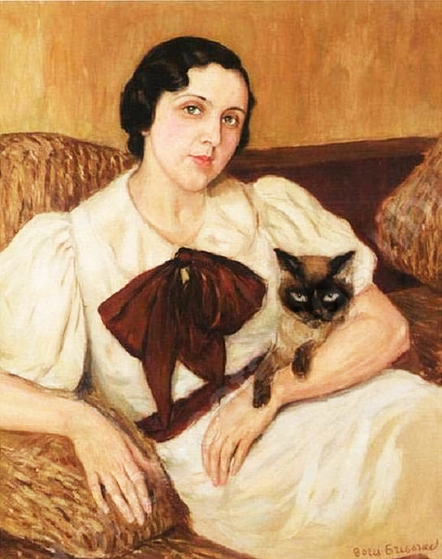 ‘Mujer con gato’, obra de Borís Grigóriev.
