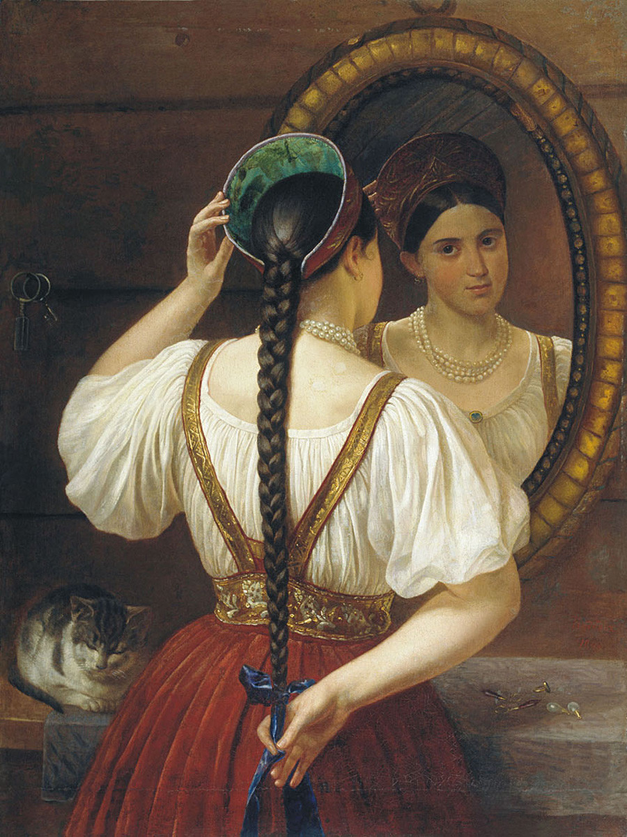 'Девушка перед зеркалом' (1848). Филипп Будкин (1806-1850)