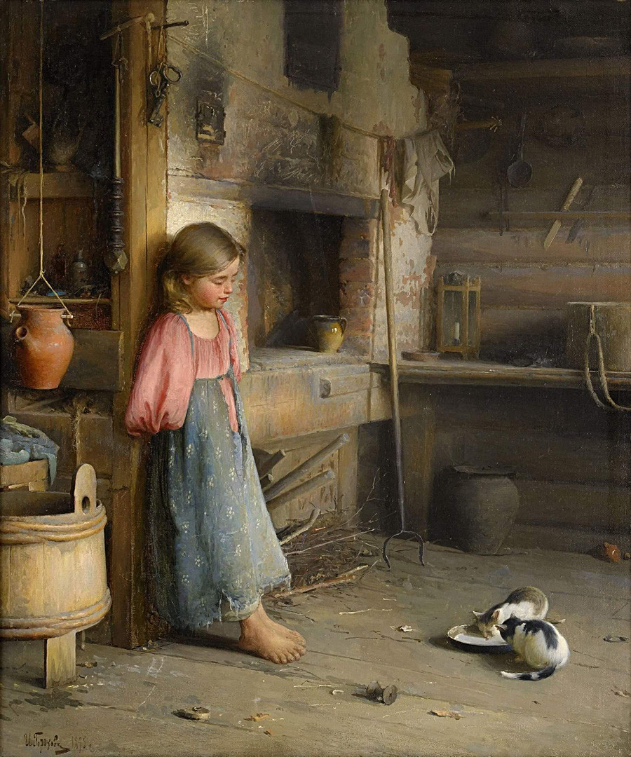 'Девочка с котятами' (1895). Иван Горохов (1863-1934)