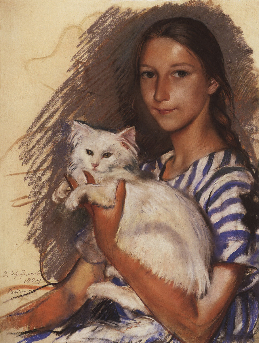 'Портрет Наташи Лансере с кошкой' (1924). Зинаида Серебрякова (1884-1967)