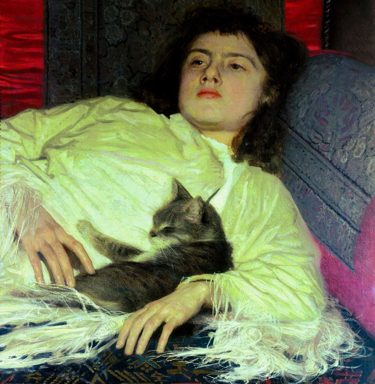Иван Крамской. Девушка с кошкой. Портрет дочери. 1882