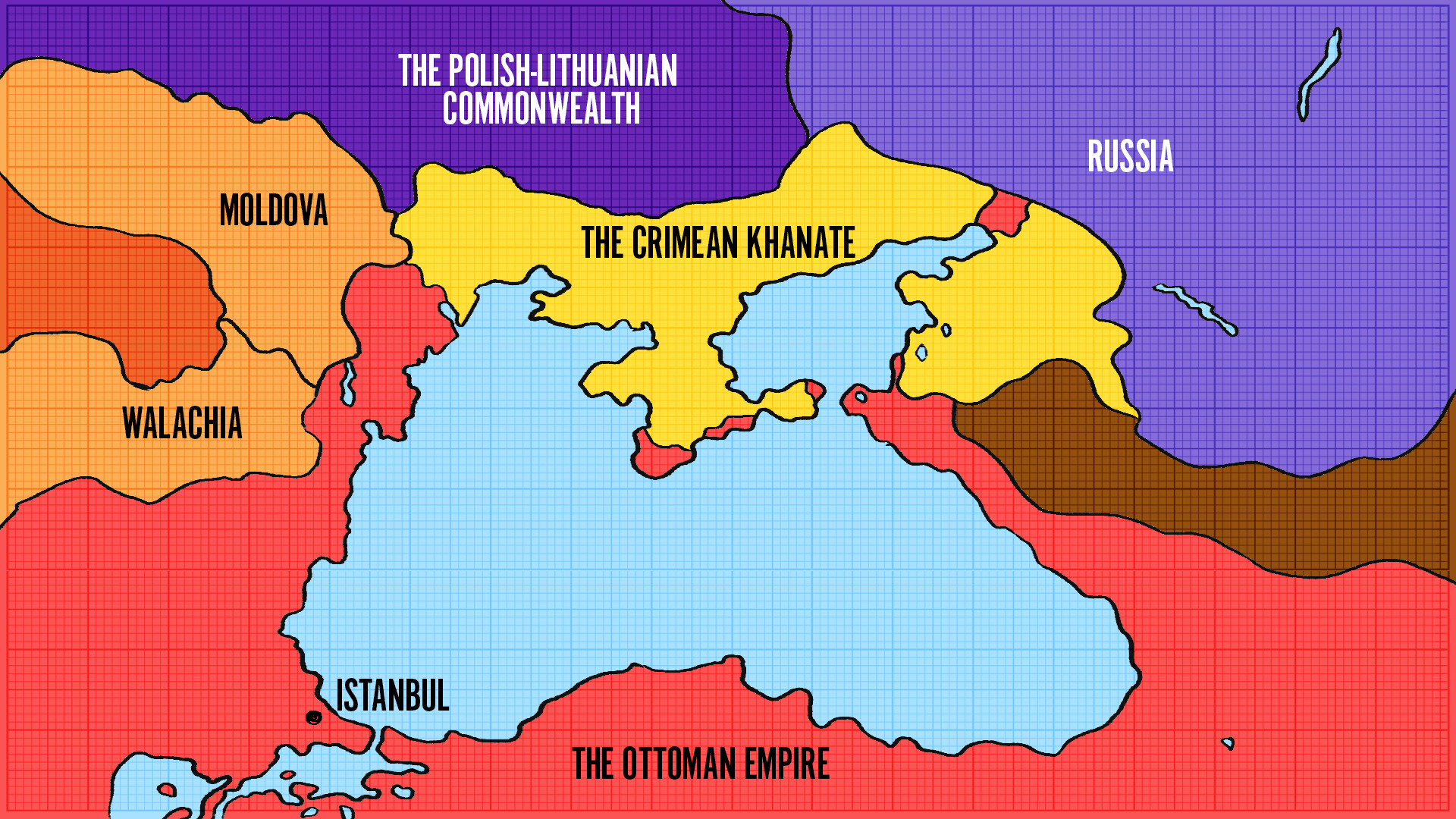 Dari Selatan, Krimea dikelilingi oleh tanah Kekaisaran Ottoman.