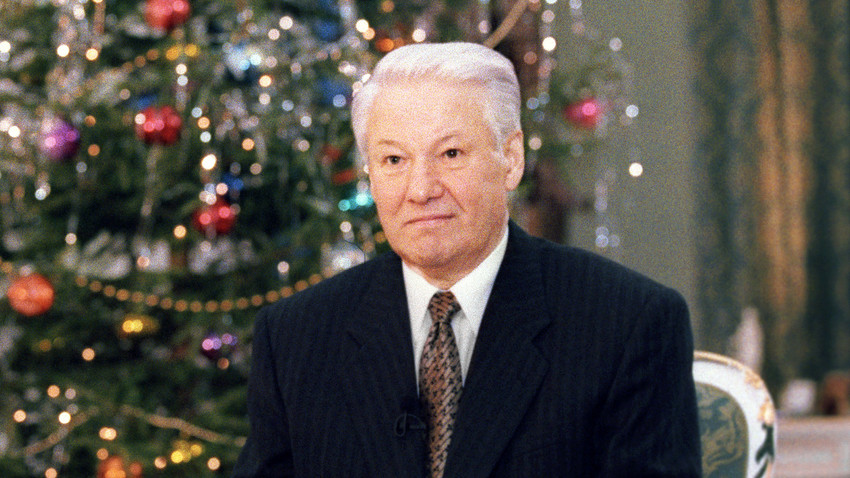 エリツィン大統領が1997年の新年演説の収録中