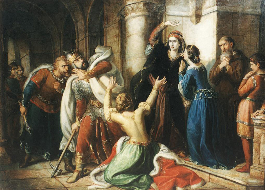 Мајка проклиње мађарског краља Шоломона, уметник Сома Орлај Петрић.